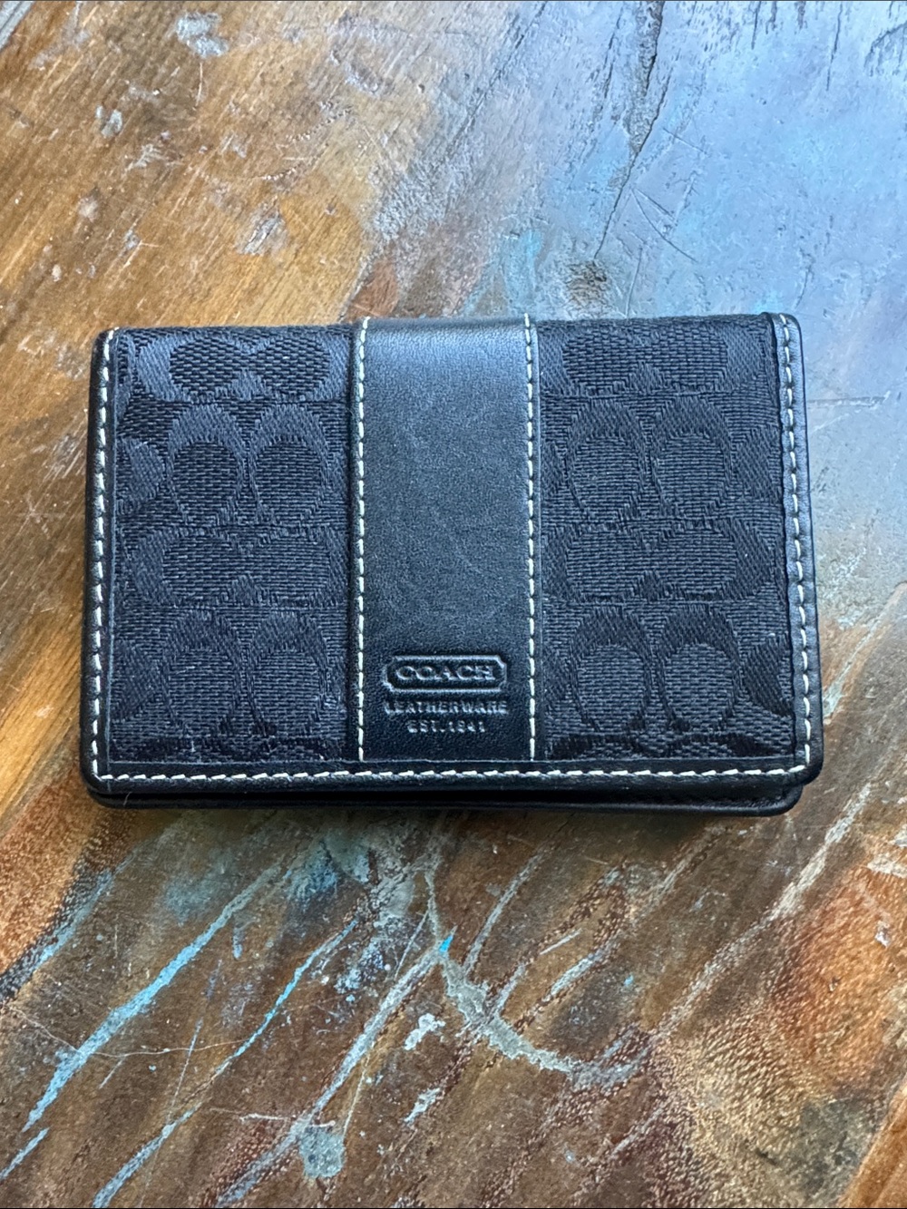 Coach Black Signature Canvas & Leather Card Holder